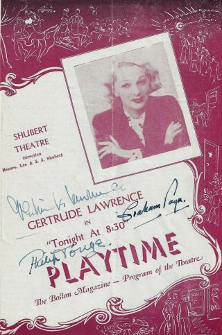 Gertrude Lawrence (signed) " Tonight At 8:30 " Noel Coward 1947 Tryout Playbill