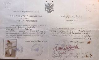 Ottoman Constantinople Albania Consular Identity Certificate Konsulata E Shqipni