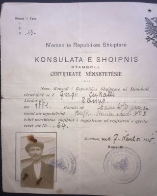 Ottoman Constantinople Albania Consular Identity Certificate Konsulata E Shqipni 2
