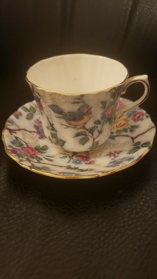 Vintage Old Royal Bone China England Chintz And Birds Teacup And Saucer