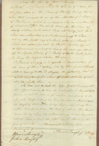 Early American Manuscript Deed,  Hawley,  Massachusetts,  1803,  Land For Taxes