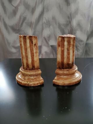 Vintage Hand Carved Alabaster Column Bookends Made In Italy