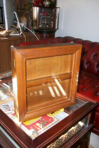 Vintage Wood And Glass Small Curio Display Cabinet.  Shot Glasses,  Bottles