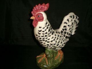 Fitz And Floyd Ff Classics Speckled Black And White Rooster Figurine: 11 3/4 "