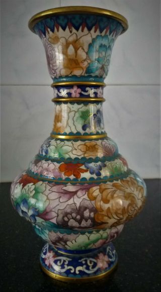 Vintage Chinese Cloisonne Enamel Brass Metal Vase 23 Cm