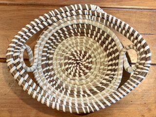 Vtg Charleston South Carolina Gullah Sweetgrass 12 " X 9 " Oval Basket Folk Art