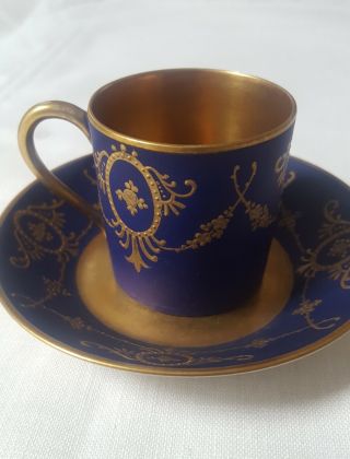 Limoge Antique Demitasse Cup & Saucer Cobalt Blue & Gold