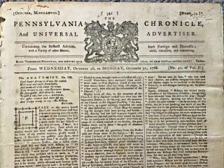 Colonial Newspaper " Pennsylvania Chronicle And Universal Advertiser " 1768