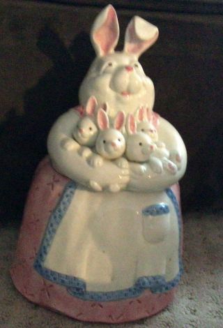 2003 Fitz And Floyd Classics Mother Rabbit With 4 Little Bunnies Cookie Jar