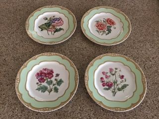 Set Of 4 Andrea By Sadek Plates Winterthur Flowers Floral Theme Gold Accents