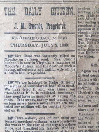 Daily Citizen July 1863 Newspaper Vicksburg On Wallpaper Early Reprint Civil War