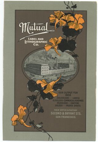 1903 Advertising Flier For The Mutual Label & Lithograph Co San Francisco Ca