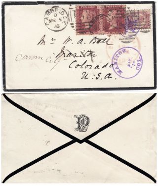 1878 Qv Mourning Cover With 2 X 1d Reds & ½d Bantam Stamp To CaÑon City Colorado