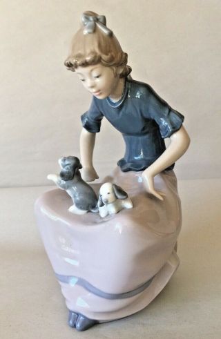 Nao Figurine By Lladro Sitting Lady With Puppies Pups Porcelain Made In Spain