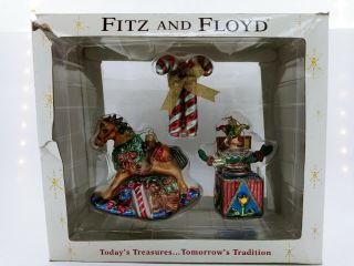 Fitz And Floyd Christmas Blown Glass Large Ornament Set Of 3 Ornaments