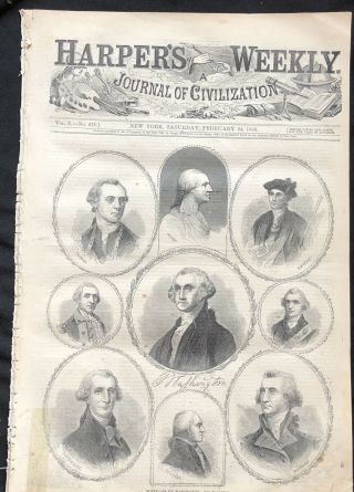 1866 Newspaper George Washington Portrait Poster Engraving Revolutionary War
