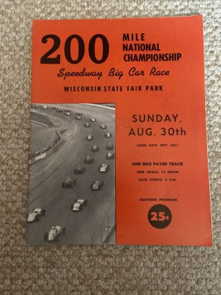 1959 200 Mile Big Car Race At Wisconsin State Fair Park Usac Racing Program