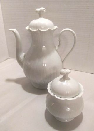 Royal Tettau Bavaria Germany White Fine Porcelain Teapot & Sugar Bowl W/lid