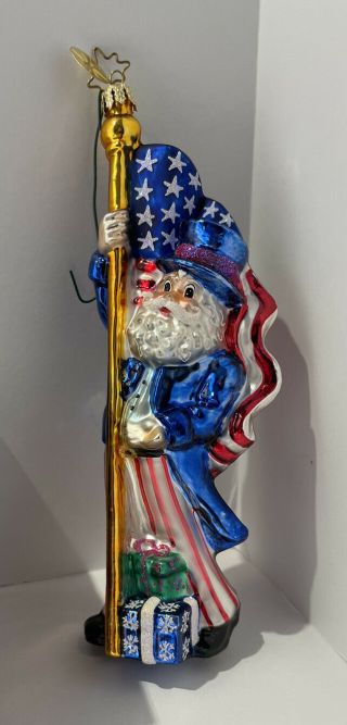 Christopher Radko “uncle Sam” Santa With American Flag Glass Christmas Ornament