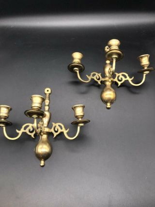 (2) Vintage Brass Wall Sconce Mount Double 3 Candlestick Candle Holder Retro