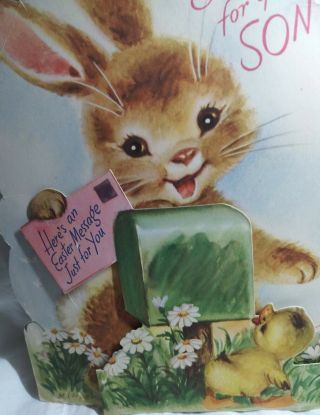 Vtg 1948 Rust Craft 9 " Die Cut Stand Up Easter Card Bunny Mailbox Sig M.  Cooper