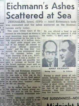 4 1962 Newspaper Nazi Adolph Eichmann Executed - Hanged By Israel For Holocaust