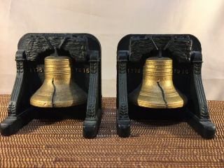 1776 - 1976 Vintage Heavy Cast Iron Bicentennial Liberty Bell Bookend Black/gold