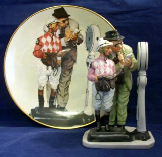Norman Rockwell " The Weigh - In " Figurine On Horseshoe Base & Collector Plate