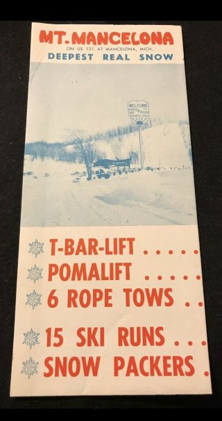 Mt Mancelona Vintage Ski Brochure Trail Map Lost Area Michigan Travel Souvenir