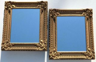 Pair:vintage Syroco Style Baroque Wall Mirrors Orig.  Antique Gold Finish 12 X 14