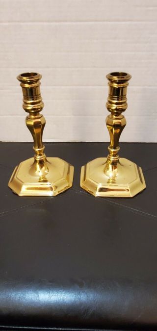 Baldwin Brass Polished Gold Candlesticks Set Of Two 7 " Inches Tall
