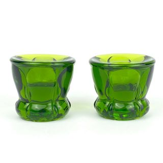 2 Vintage Green Glass Taper Candle Holders Mid Century Retro