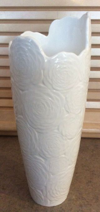 Marchesa By Lenox :: 8 1/4” White Rose Vase Raised Relief Fine Bone China