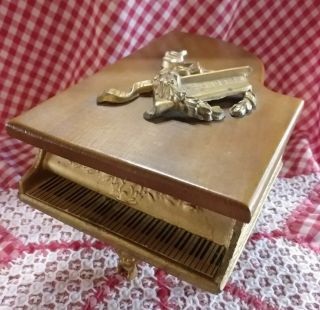 Sprague Grand Piano Music Box - Gold And Wood - Wreath Decor Antique Vintage Old