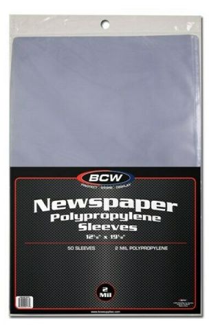 100 Bcw 12 X 19 Newspaper Acid 2 - Mil Clear Poly Sleeves 12x19