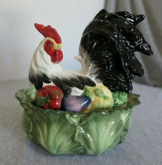 Vintage Kaldun & Bogle Rooster Vegetable Cabbage Ceramic Covered Candy Bowl