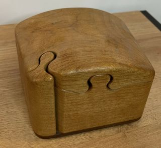 Fred And Marilyn Buss Puzzle Box Burled Polished Hand Carved Maple Walnut Wood