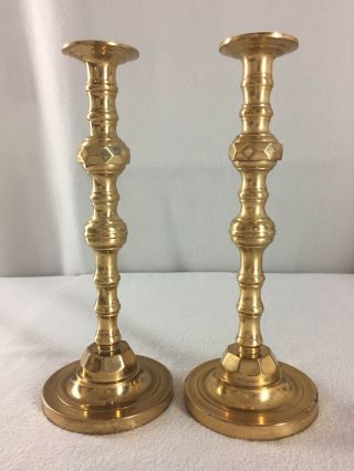 Vintage Heavy Brass Candlestick Candle Holders Pair Distressed 11 1/2 " Tall