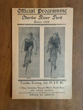 1902 July Bicycle Racing Meet Program Charles River Park Elkes Walthour Cycling