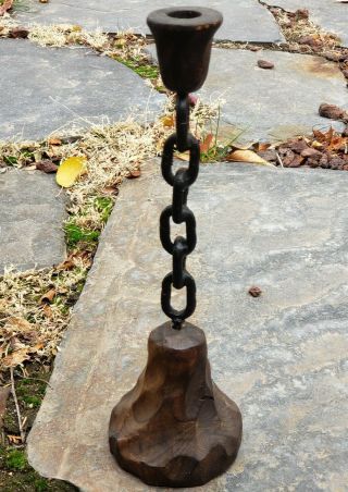 Vtg Gothic Candlestick Medieval Chain Candle Holder Heavy Metal Creepy Staging