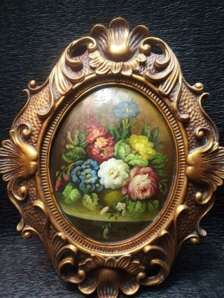 Vintage Floral Heavy Plastic Gold Wall Decoration Frame Oval Antique Style