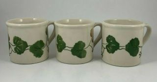 3 Vintage Hartstone Pottery Geranium Coffee Mugs Cups
