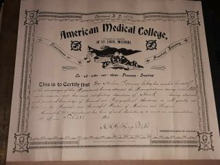 Antique 1900 American Medical College St.  Louis Dr.  Helen Frances Gibson Diploma