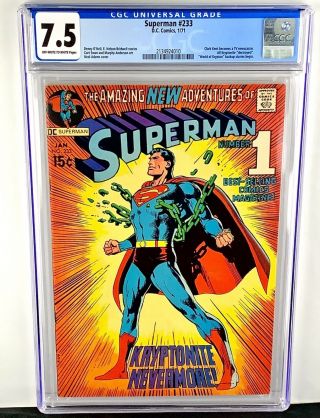Superman 233 Cgc 7.  5 Classic Neal Adams Cover Kryponite Destroyed 1971