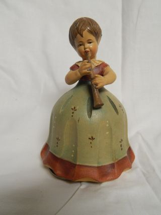 Rare Vintage Anri Music Box Girl With Flute Wooden Figurine,  Plays Lara 