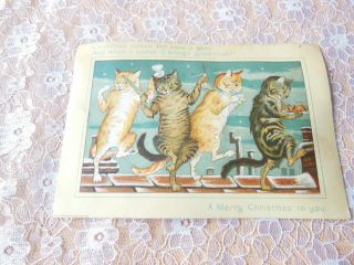 Victorian Christmas Card/cats Celebrating On Roof Top/marcus Ward/lockyer