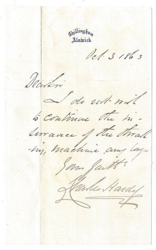 Chillingham Letter Sent From The Village In 1863
