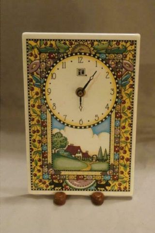 C.  1994 Mary Englebreit Flat Ceramic Rectangle Clock Cherries Quartz 8 3/4 " X 6 "
