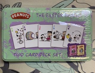 Snoopy Rare Peanuts By Schulz Easter Beagle Two Card Set Playing Cards In Tin