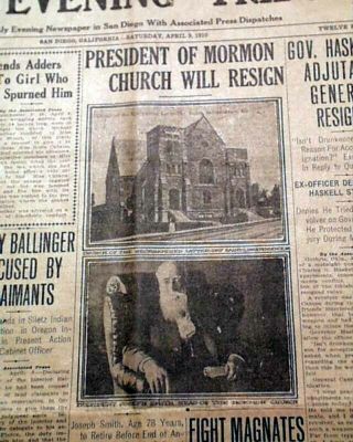 Joseph Smith Iii Mormons Prophet - President To Resign ? Photos 1910 Newspaper